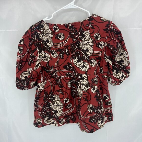 MaxMara Women 2 Floral Blouse Puff Short Sleeve Professional Office Career Top - Picture 2 of 7